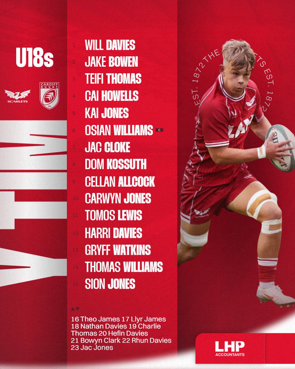 Scarlets U18s team to face Cardiff on Sunday at Llandovery RFC 🔴

⏰ KO 3pm
🚪 Entry £4/ Free for Scarlets Season Members

Tîm D18 y Scarlets a fydd yn herio Caerdydd yng Nghlwb Rygbi Llanymddyfri ar ddydd Sul 🔥

🚪 Mynediad £4/ Am ddim i aelodau tymor
scarlets.wales/article/scarle…