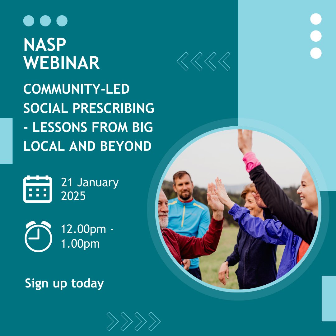 Join us for our next webinar on 21 January, 12.00pm - 1.00pm 💻

We'll be sharing new findings from a year-long research project exploring the potential for greater community involvement in and leadership of social prescribing in England. 

Sign up here: ow.ly/MoS650UHyaF