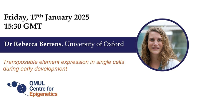 QMULepigenetics's tweet image. We're excited to host our first hybrid seminar of 2025 this Friday, January 17th at 15:30 GMT. Our guest speaker is Rebecca Berrens. To join, please follow this link: qmul.ac.uk/epigenetics/ev…