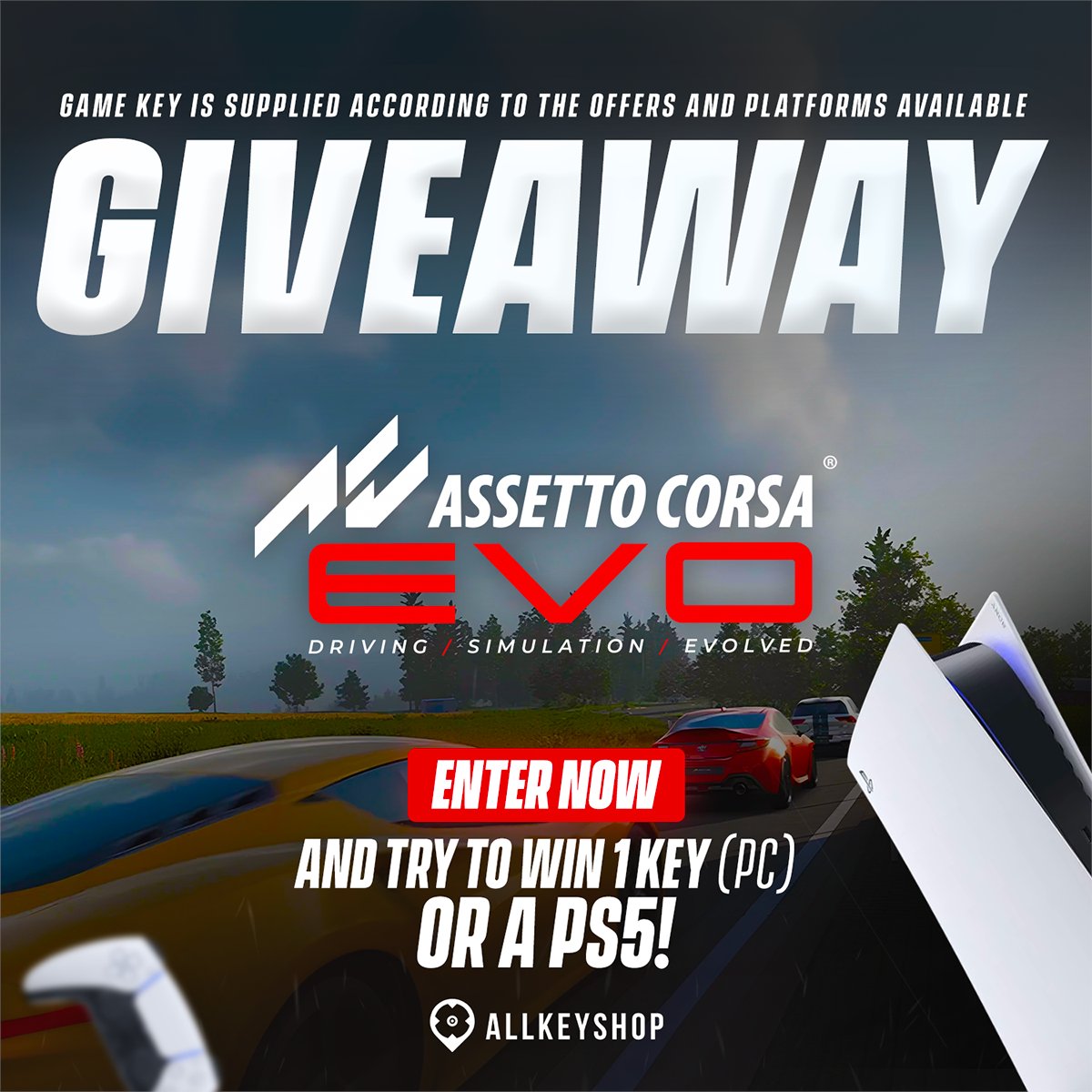 allkeyshop's tweet photo. 🎯 Race for Glory: #AssettoCorsa EVO Giveaway!

🏆 Prize: Win Assetto Corsa EVO or a PS5!

🔎 How to join:
1️⃣ Follow us @allkeyshop
2️⃣ Like &amp; RT
3️⃣ Tag 3 Gamers
4️⃣ Participate in this wheel:
https://t.co/pa2m42hCZ4 

📅 Ends: 25th Jan 2025. Get in gear—don’t miss out! https://t.co/LfTEkfqv2Y
