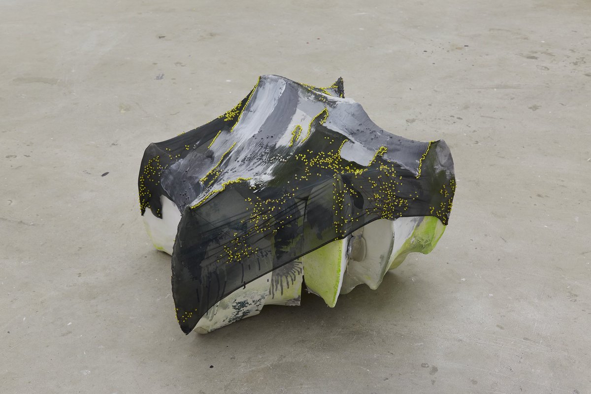 Aidan Duffy, Fresh and Damp, 2023. Jesmonite, Epoxy Clay, Emulsion, Pigment, Acrylic, Fabric, Beading. 77.00 (H) x 40.00 (W) x 72.00 (D) cm