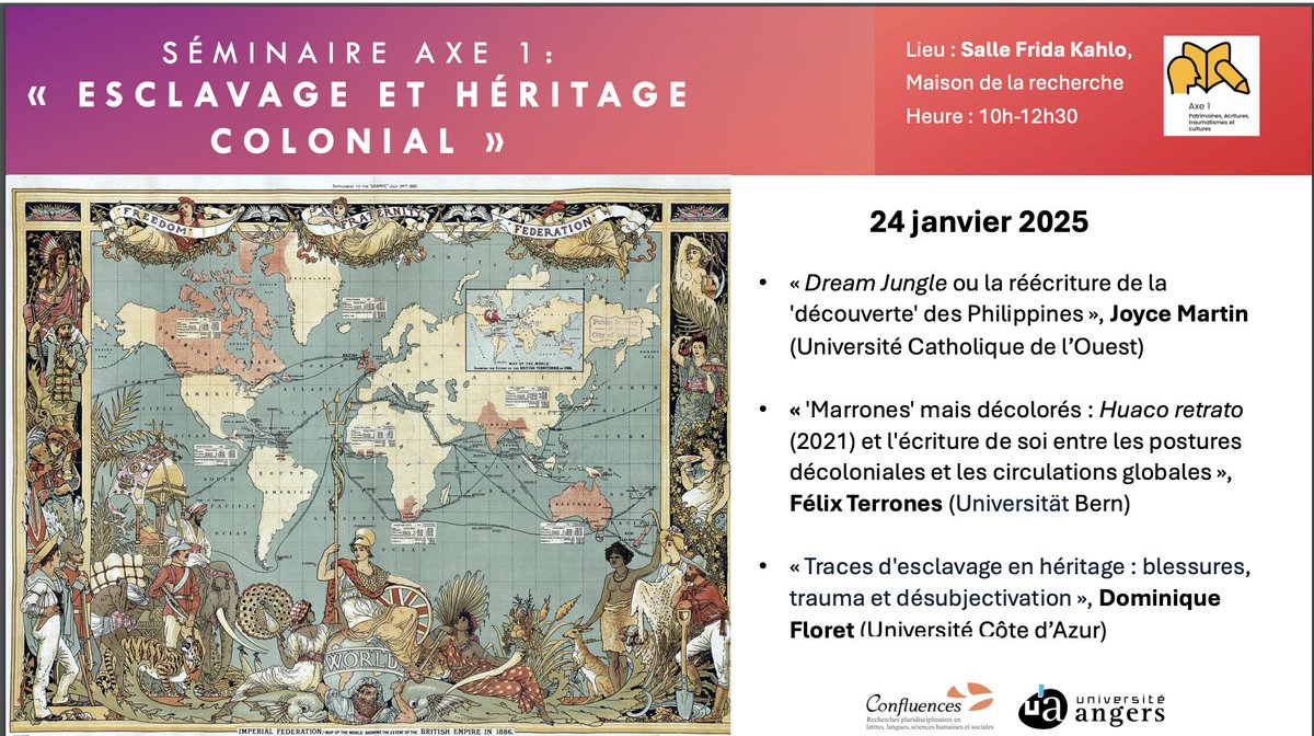 fxterrones's tweet photo. /"Marrones pero despintados: Huaco retrato y la escritura del "yo" entre las posturas decoloniales y las circulaciones globales.

Nos vemos este 24 de enero en la @UnivAngers para hablar de decolonialidad y globalización en la literatura latinoamericana. 

¿Por qué cuando se trata de circular comercialmente los textos se convierten en calculados y domesticados artefactos listos para servir al establishment?