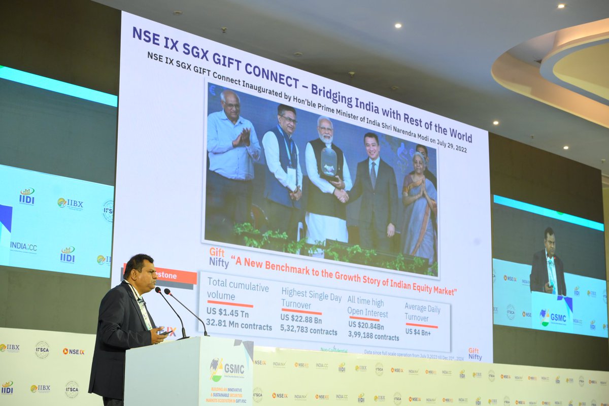 nse_ix's tweet photo. IFSCA along with NSE IX and other MIIs hosted Global Securities Markets Conclave (GSMC 1.0) today in Gift City.

Our MD & CEO Mr. V Bala delivered a key note session on the role of NSE IX in integrating & transforming Cross-Border financial services at GIFT IFSC.

#NSEIX #GIFTNifty @balav1971