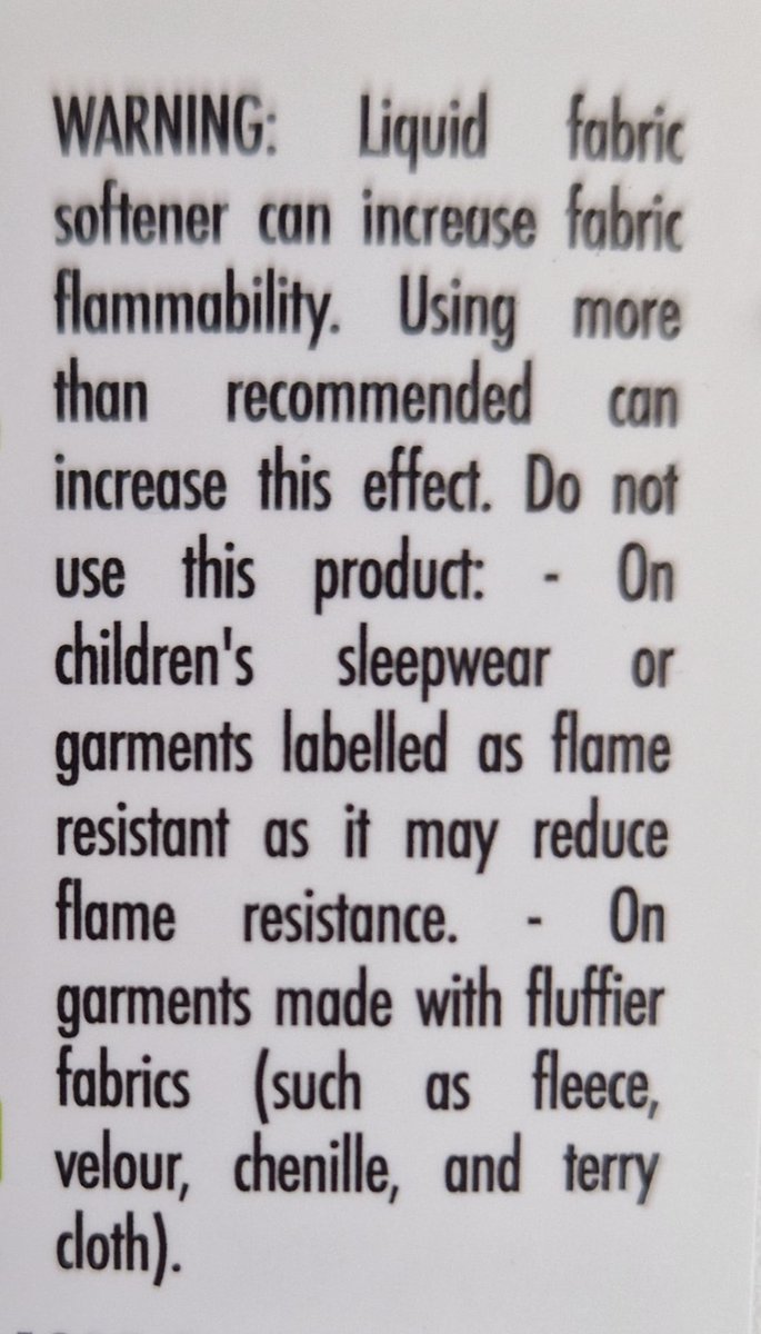 DubFireBrigade's tweet photo. This photo was taken from a well known brand of fabric softener.

#DidYouKnow washing your children's pyjamas with fabric softener may reduce flame resistance. https://t.co/BLcVGlF004