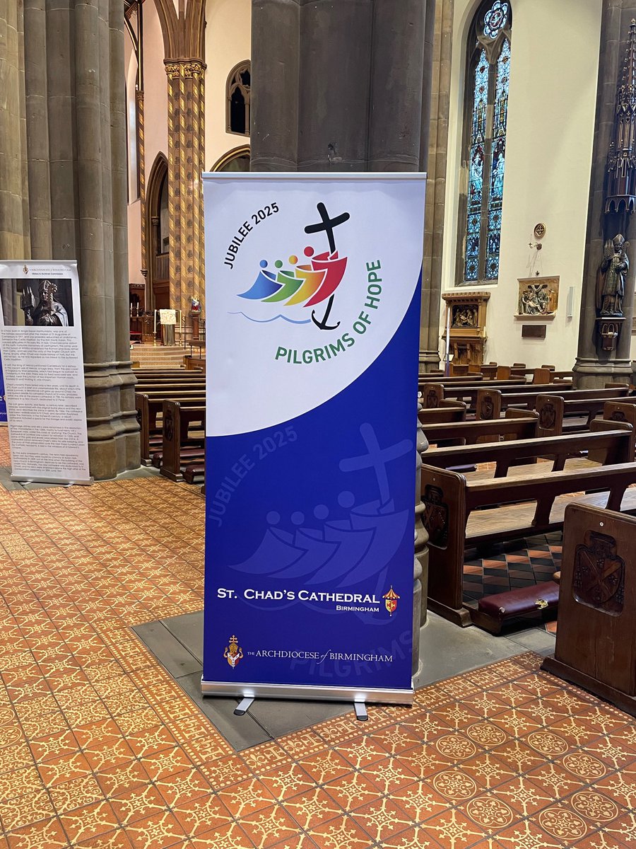StChadsBirm's tweet photo. The Jubilee Icon is now here for public veneration. The Jubilee Year banners are in place. Thanks to #schoolsignscouk for our banners. @StChadsBirm #JubileeYear2025 https://t.co/9GkK9HbKmY