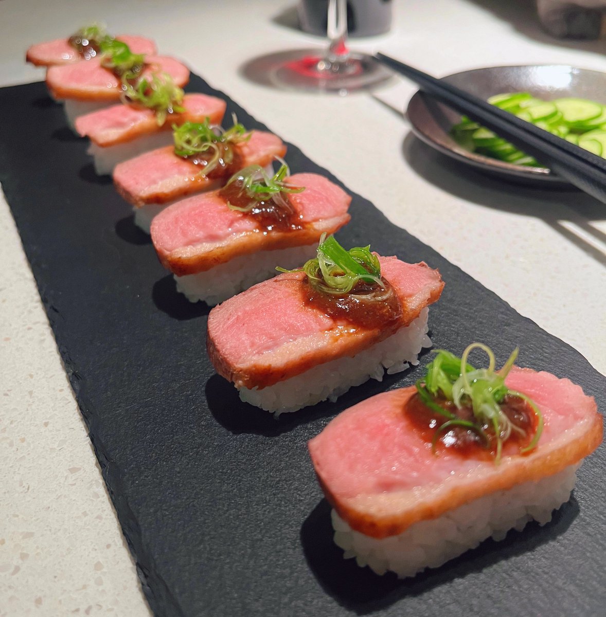 l_feier's tweet photo. Pan-seared duck breast slices with Peking sauce. Just wished the skin was crispier than it turned out. 😅 https://t.co/WFCS78MaLA