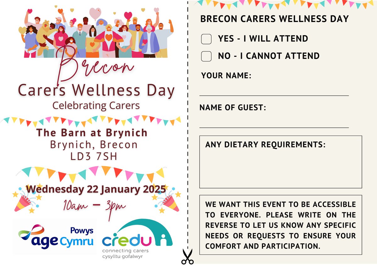 Calling all Carers! Join us for a special Carers Wellness Day celebrating YOU and 30 years of Age Cymru Powys!
We're hosting a FREE event dedicated to recognising and appreciating the incredible work carers do, working collaboratively with <a href="/CreduCarers/">Credu Carers</a>  supporting #powys carers.