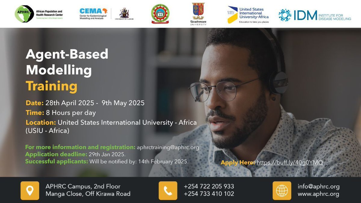 Re: Agent Based Modelling Training, 2025

The African Population and Health Research Centre (APHRC), with funding from the Bill and Melinda Gates Foundation, is partnering with the University of Nairobi Centre for Epidemiological Modelling and Analysis (CEMA),