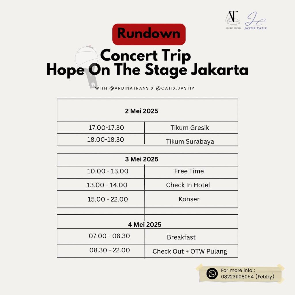 moniilaaa's tweet photo. OPEN CONCERT TRIP : HOPE ON THE STAGE JAKARTA DAY 1 ONLY 

📆2-4 Mei 2025 (2D1N)
❗️Limited Slot.

💰PRICE
IDR 985.000 | DP 200.000 (Non refundable)

DM for more info🤗💜

#JHOPE #jhope_TOUR #HopeOnTheStageTour #HOPE_ON_THE_STAGE_TOUR https://t.co/YuDDhSIpp4