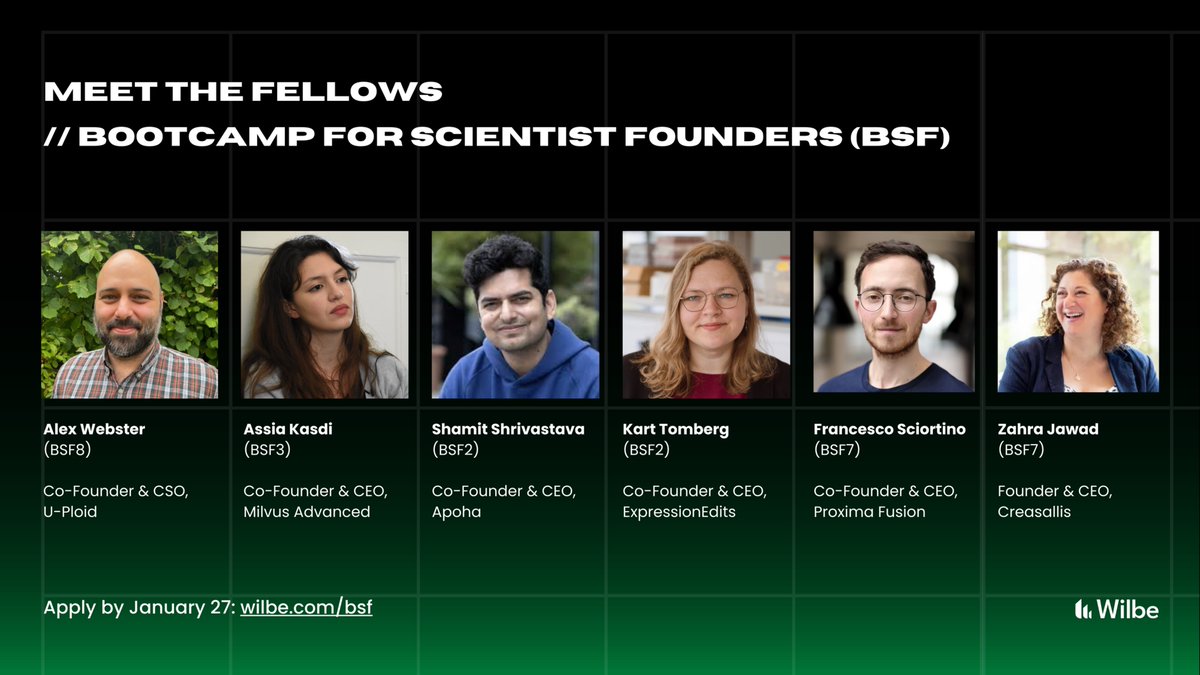 Transitioning from scientist to founder is everything but easy. Performing as a founder is only for a few.
BSF is designed to help you win the founder mindset shift, and to equip you with the tools to make fast and effective decisions when it matters most.
wilbe.com/bsf