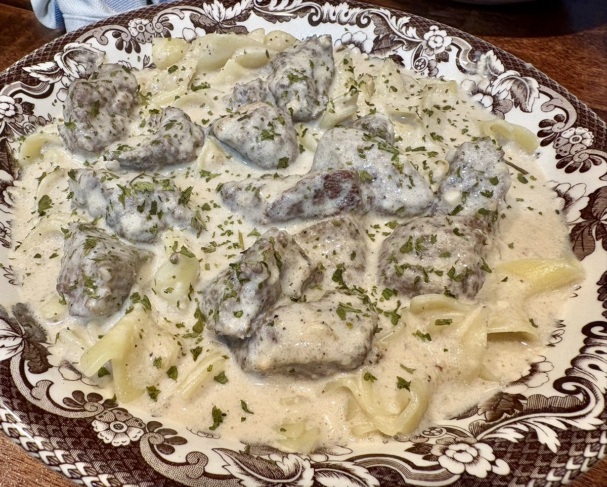 Good_Hunt's tweet photo. Pronghorn Stroganoff with a white sauce…it’s kinda like Alfredo, but very good. https://t.co/sNDpPFoEuz