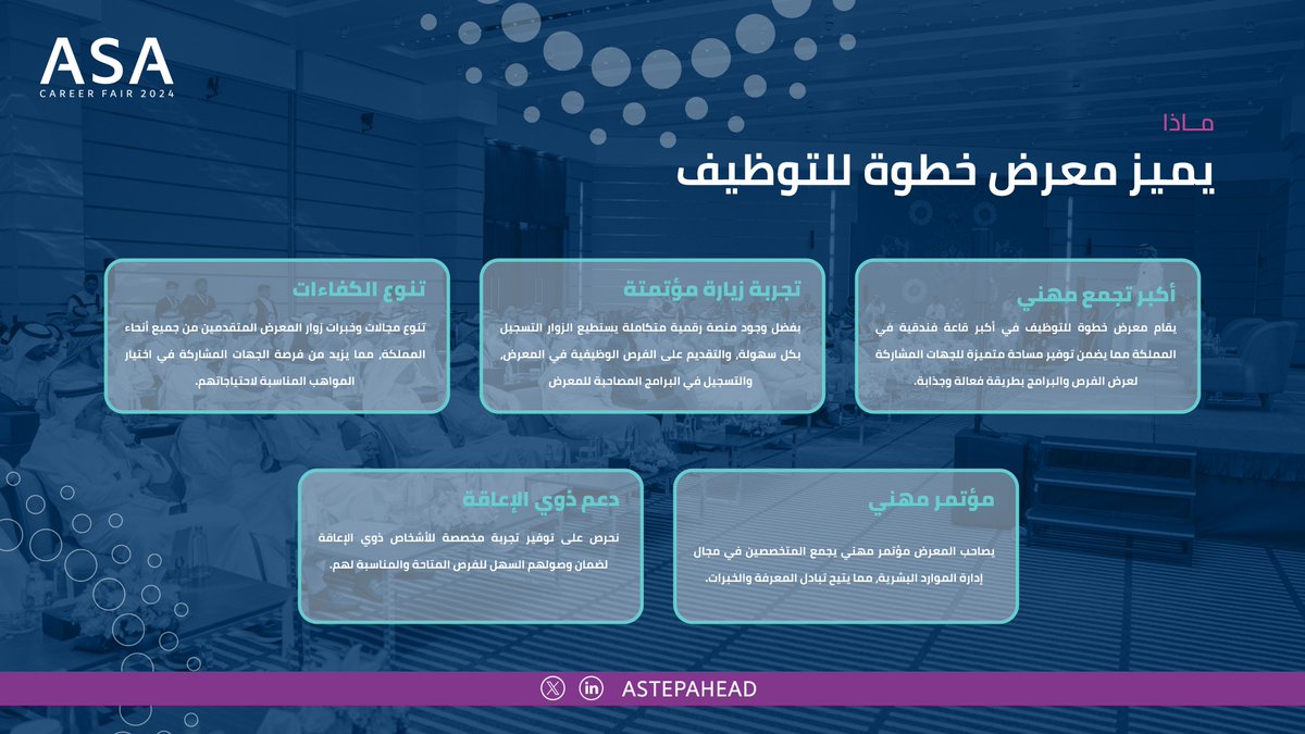فرص نوعية وفريدة يقدمها لكم #معرض_خطوة_للتوظيف 
 كونوا جزءًا من التغيير!

#رؤية_السعودية_2030
#تطوير_مهني
#فرص_عمل