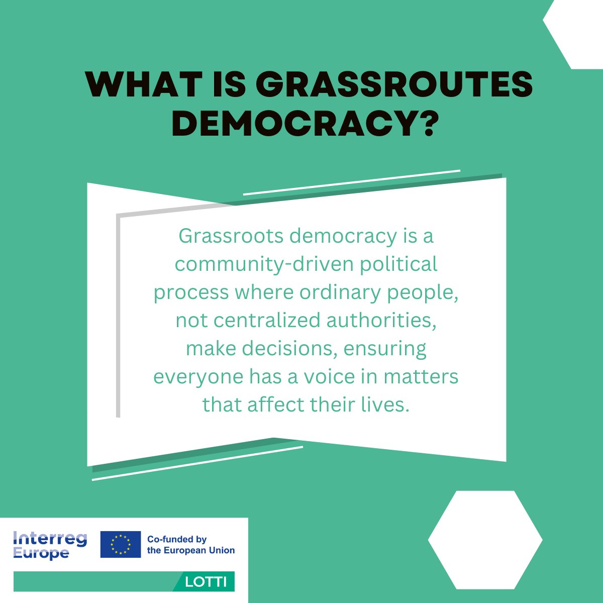 🌍 Grassroots Democracy: Power to the People! 🌱

Change starts locally. The Interreg LOTTI Project empowers communities to lead, bridging inequalities and shaping sustainable futures. 💪

#GrassrootsDemocracy #InterregLOTTI #CommunityPower