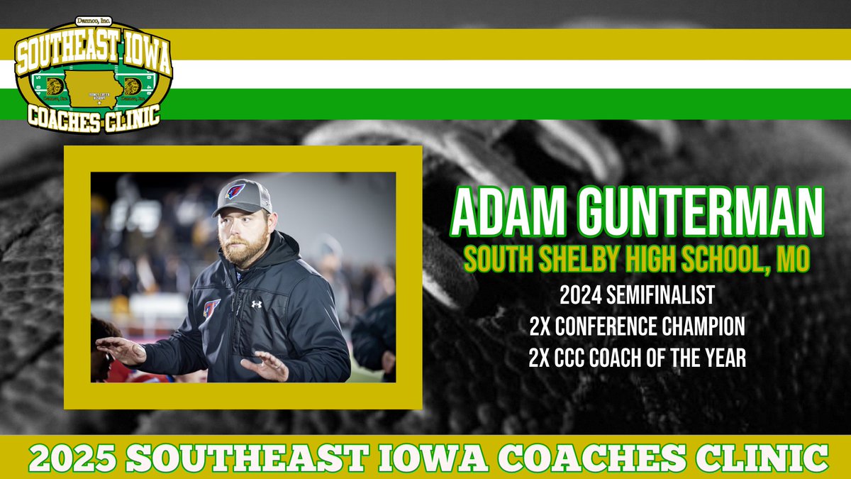 🚨🚨 2025 CLINIC SPEAKER 🚨🚨

Speaker: Adam Gunterman
School: South Shelby High School (MO)
Topic: “The Cardinal Way. How Offense and Culture Changed our Program. ”

Register online at: seiowafootballclinic.com