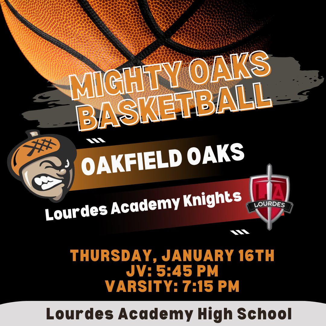 GAMEDAY!!

The Mighty Oaks travel to Oshkosh tonight to take on the Knights of Lourdes Academy!   Lourdes 3-9 (2-4) Business Trip 🤝

JV: 5:45pm
Varsity: 7:15pm