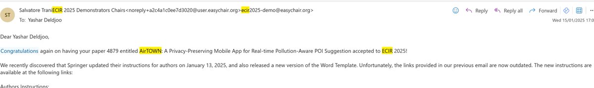 yashardel's tweet photo. ๐ Super happy starting 2025 on a high note with TWO impactful papers accepted at top venues + a demo paper! ๐
1๏ธโฃ #CFaiRLLM: Consumer #Fairness Eval in #LLM Recsys ๐ @ACMTIST w/ @TommasoDiNoia (IF: 10.489, Q1)
2๏ธโฃ #PoisonRAG: Adv. Data Poisoning in #RAG Recsys - FULL PAPER ๐ฏ @ecir2025 w/ @AtenaNazary + @TommasoDiNoia