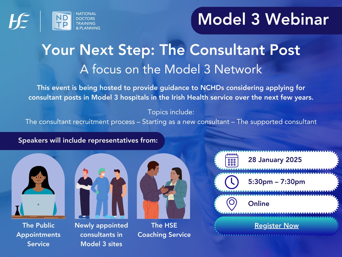 Are you a penultimate or final-year HST trainee preparing to apply for a consultant role? Register for our webinar on 28 Jan @ 5:30pm discussing:
- opportunities within the Model 3 Hospital Network
- tips for securing consultant positions. 

Register: tinyurl.com/Model3ConW