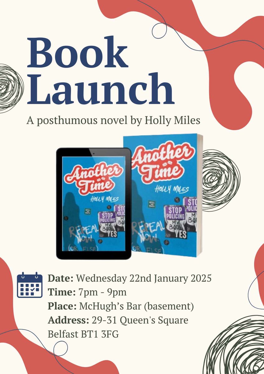 ✨ Claire Burn ✨👻 (@rhythmofriora) on Twitter photo We’re hosting a posthumous book launch of our peer Holly Miles’ novel “Another Time” - featuring themes of political and reproductive rights.
Would really appreciate a rt for reach :)
<a href="/ACNIWriting/">PAGE & STAGE NI</a>
<a href="/The_JHS/">The John Hewitt Society</a> @NOALIBISBOOKS <a href="/CrescentArts/">Crescent Arts Centre</a> <a href="/at_ulster/">English at Ulster</a> <a href="/CentreOscar/">Trinity Oscar Wilde Centre</a> <a href="/artscouncil_ie/">The Arts Council / An Chomhairle Ealaíon</a> We’re hosting a posthumous book launch of our peer Holly Miles’ novel “Another Time” - featuring themes of political and reproductive rights.
Would really appreciate a rt for reach :)
<a href="/ACNIWriting/">PAGE & STAGE NI</a>
<a href="/The_JHS/">The John Hewitt Society</a> @NOALIBISBOOKS <a href="/CrescentArts/">Crescent Arts Centre</a> <a href="/at_ulster/">English at Ulster</a> <a href="/CentreOscar/">Trinity Oscar Wilde Centre</a> <a href="/artscouncil_ie/">The Arts Council / An Chomhairle Ealaíon</a>