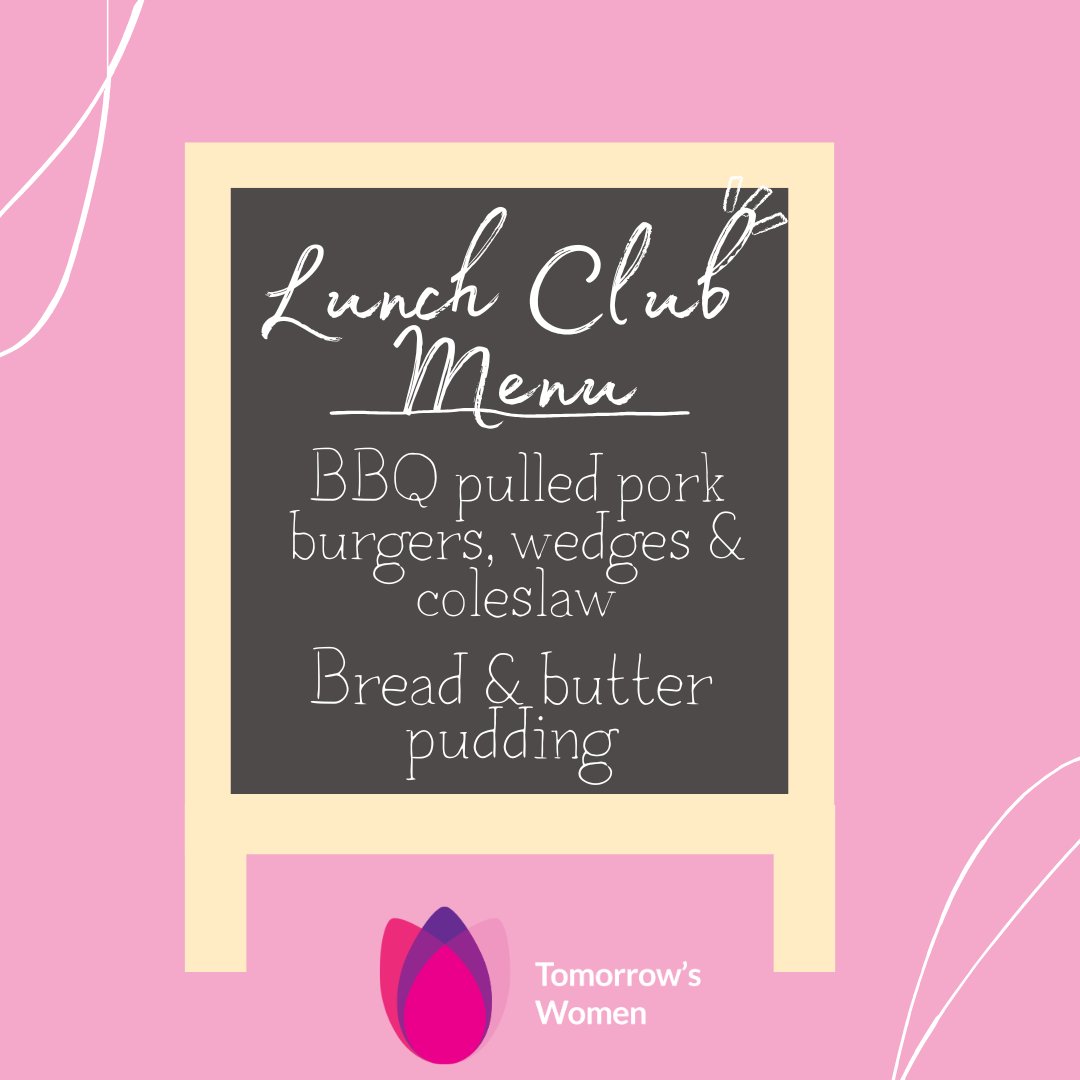 For lunch club tomorrow we are having BBQ pulled pork burgers with wedges and coleslaw, followed by bread and butter pudding 🍽️

Come along tomorrow at 12PM for a delicious meal and a great way to start your weekend 💗

#tomorrowswomen #lunchclub #womensupportingwomen