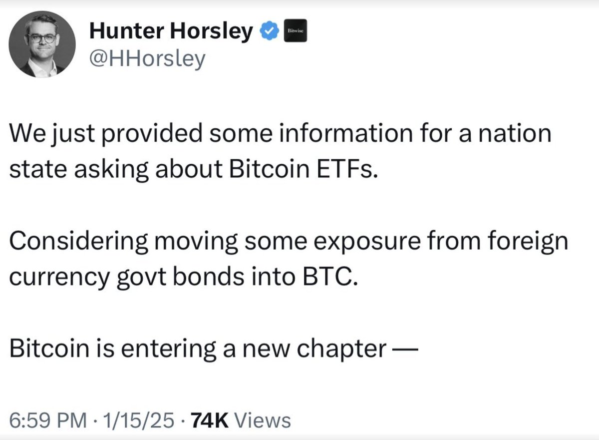 JUST IN: A nation state wants to buy Bitcoin and sell foreign government  bonds. New era of Bitcoin adoption is starting...