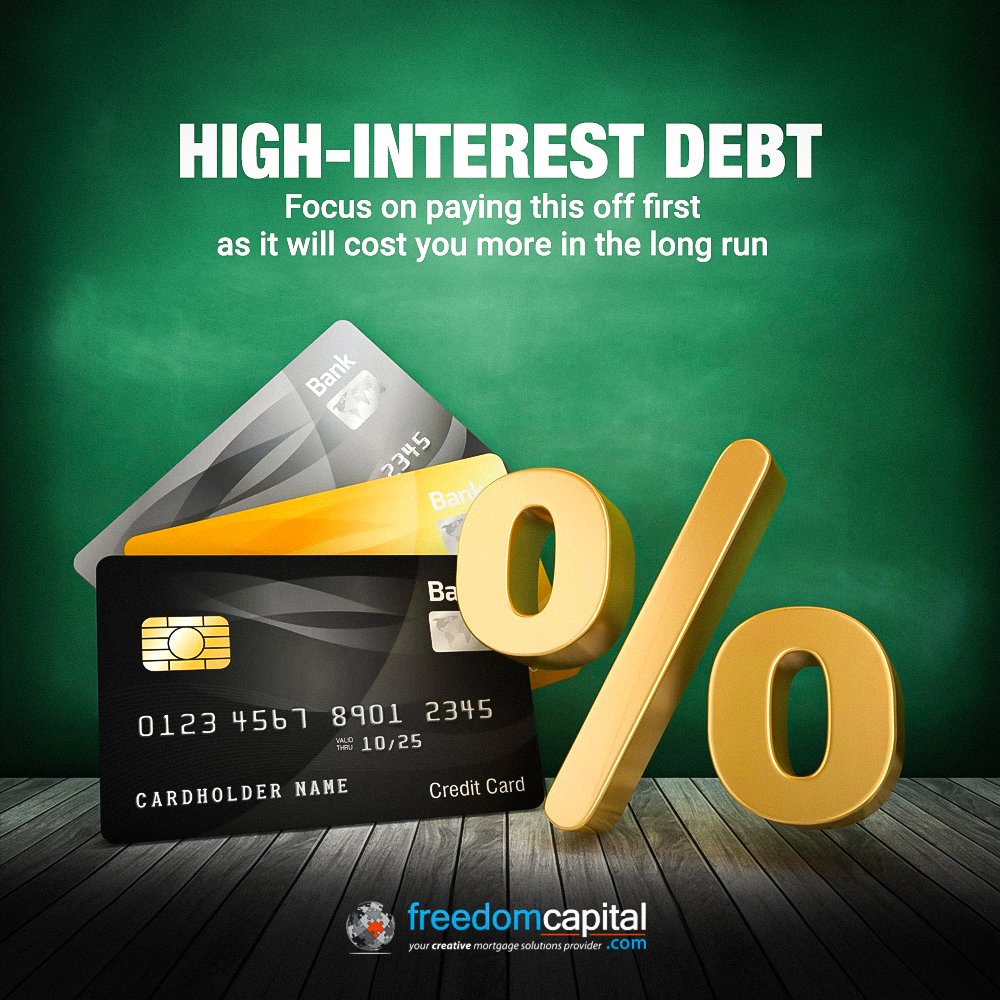 Fundingcapmtg's tweet photo. Pay off high-interest debt or save for a down payment? 
1️⃣ Prioritize high-interest debt to improve your DTI &amp; credit score.
2️⃣ Save for a 20% down payment to avoid CMHC fees &amp; reduce monthly costs.
3️⃣ Create a custom strategy for your goals.
DM @FreedomCapital to get started! https://t.co/iSep1SxQV5