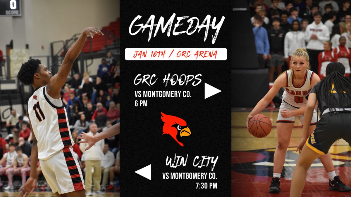 Huge night of basketball in Winchester as both <a href="/grc_hoops/">GRC Hoops</a> &amp; <a href="/WinCity_BBall/">GRC Basketball</a> are in action for a doubleheader against Montgomery County. 

PACK THE STANDS &amp; GO CARDS‼️

🆚 Montgomery County 

🕛 6 PM (Girls) / 7:30 PM (Boys) 

📍GRC Arena