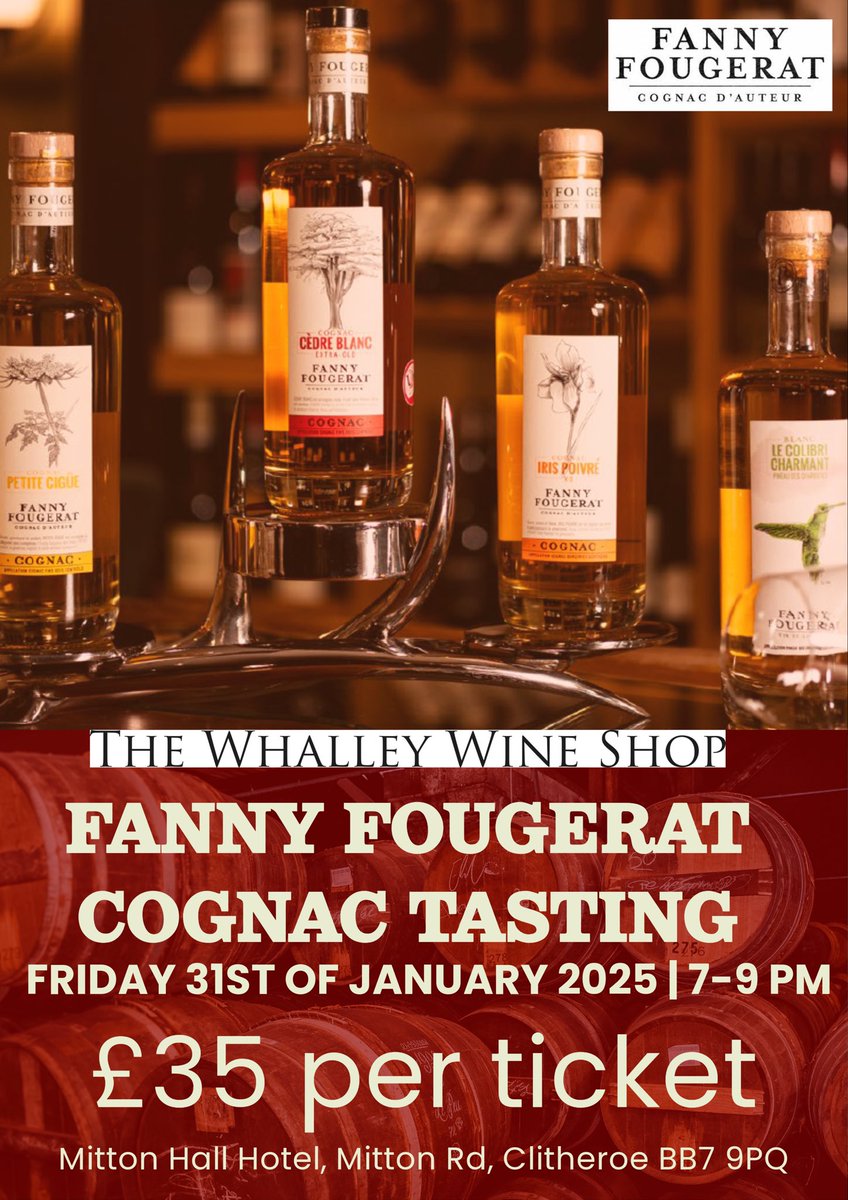 Celebrate the end of dry January with a bit of education. We’ve got some fantastic Cognac to experience with Karl from @highballbrands giving us the low down on @cognacfannyfougerat 
Book your tickets for 7pm Friday 31st January at Mitton Hall tickets are £35.
Call 01252822581