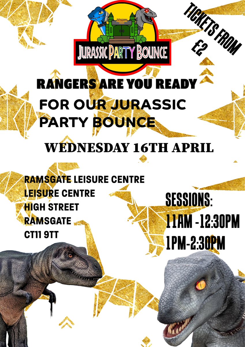 TheTouristTrail's tweet photo. 🦖 Jurassic Party Bounce | Ramsgate

📅 16th April
📍 Ramsgate Leisure Centre, CT11 9TT

🎉 Session Times:
🕚 11:00 AM – 12:30 PM
🕐 1:00 PM – 2:30 PM

🎟️ Tickets from £2
🔗 https://t.co/cHkPLFaSxW

Get ready for a roaring good time! 🦕🎈

#DinoParty #FamilyFun https://t.co/GtT7FdVlMI