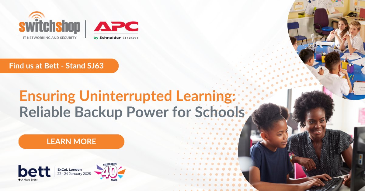 Switchshop's tweet image. 🔌 Ensuring Uninterrupted Learning with APC UPS Systems 🔌 
Visit us at Bett Global 2025 or contact us to learn how APC UPS can ensure your IT systems stay up and running!
ow.ly/g5Lz50UG8M7
#UninterruptedLearning #BackupPower #EducationTech #APC #UPS #Bett2025 
#Switchshop