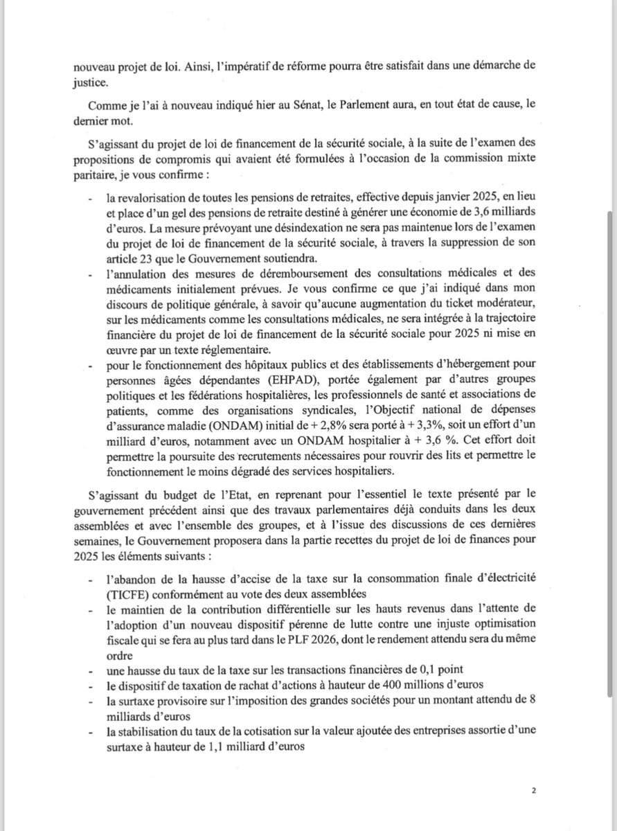 LCP's tweet image. 🔴🏛️ Motion de censure : dans une lettre adressée aux socialistes, François @bayrou acte les concessions faites au @partisocialiste sur les retraites, le budget de l'Etat et celui de la Sécurité sociale, pour les convaincre de ne pas voter la censure cet après-midi.
#DirectAN