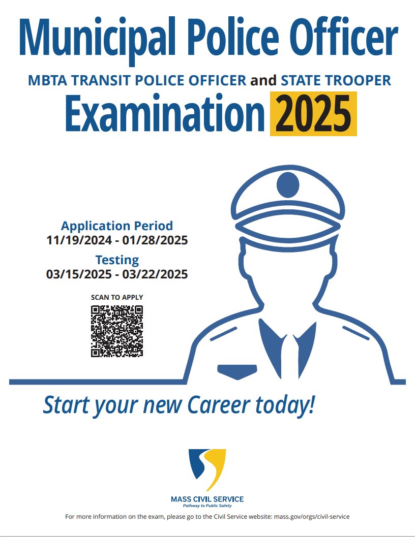 WakefieldMAPD (@wakefieldpd) on Twitter photo Don't forget to sign up for the 2025 Municipal Police Officer Exam.  Deadline is January 28th. Don't forget to sign up for the 2025 Municipal Police Officer Exam.  Deadline is January 28th.