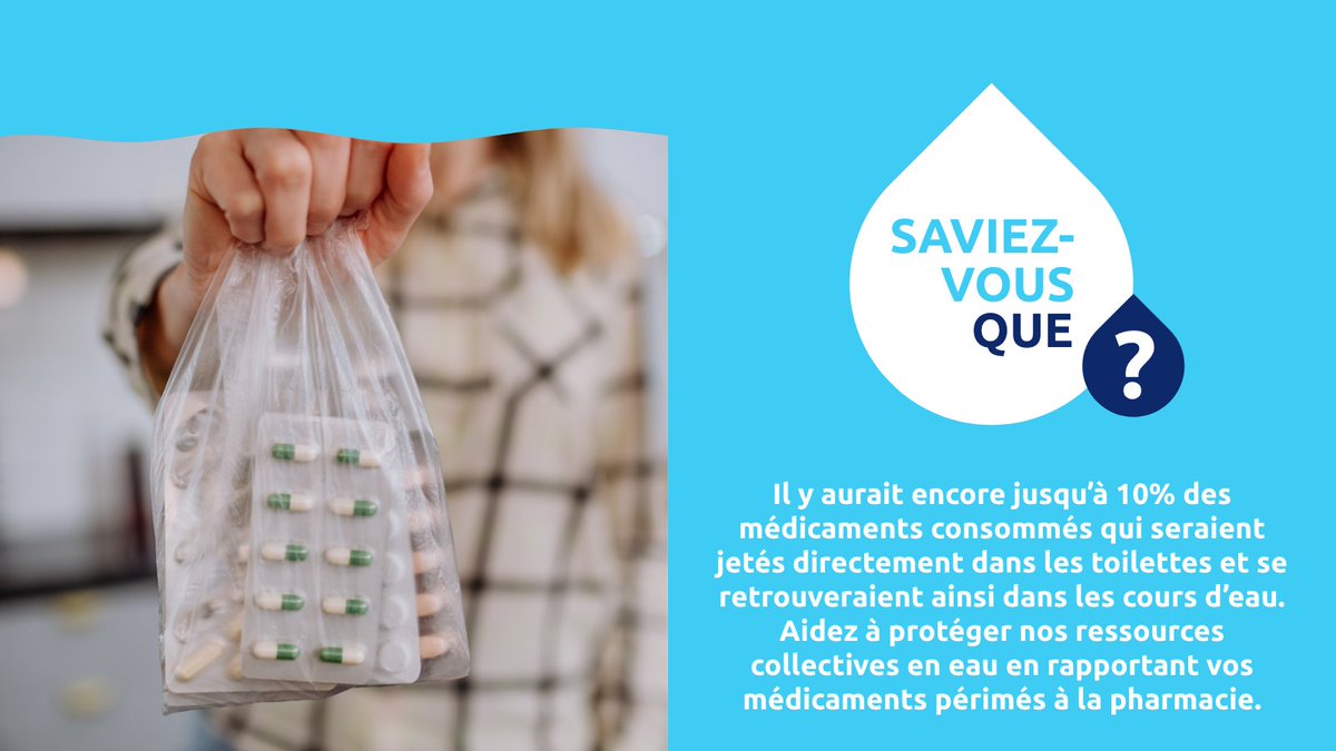Saviez-vous que 10% des médicaments consommés sont encore jetés dans les toilettes? 💊🚽
#PensezBleu #GouvernementduQuébec #StratQcEau #QcFierPartenaire #MaVieEnBleu