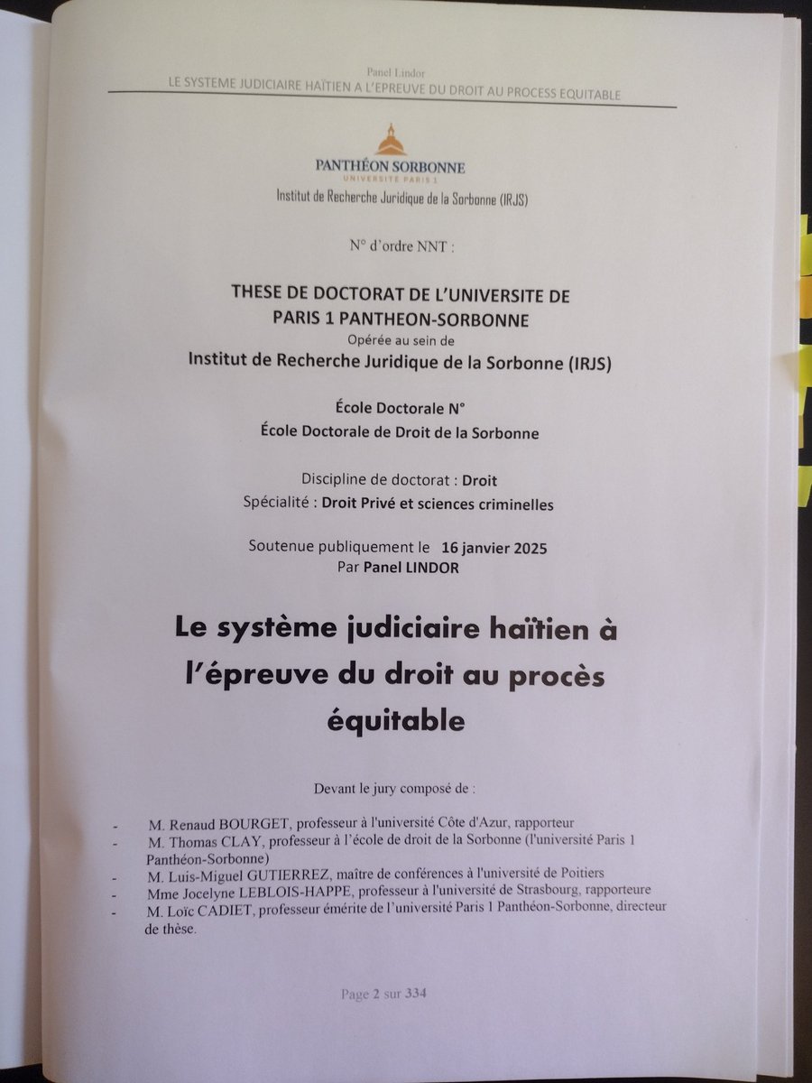 LMGR02's tweet image. 2025.01.16 
Jour de soutenance : Le système judiciaire haïtien à l’épreuve du droit au procès équitable.

Université Paris 1 Panthéon - Sorbonne.