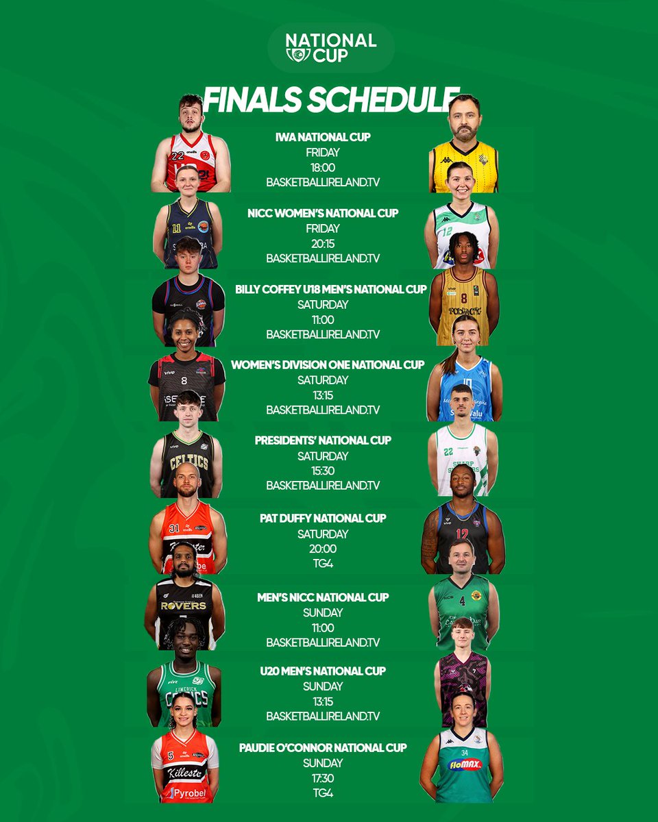 Just over 2️⃣4️⃣ hours until the beginning of a mega weekend of Irish basketball! 🏀

Experience the National Cup Finals weekend atmosphere ➡️ ireland.basketball/tickets 🎟️

#BINationalCup | #IrishBasketball