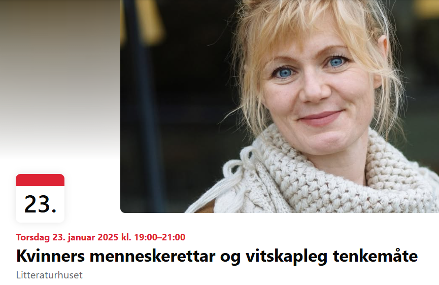 LIK OG DEL
Torsdag 23. januar kan du høre en av Norges fremste forskere på kjønn i Oslo. 
Religionsviter Anne Kalvig er forfatter av boka Kjønnstru og har lenge vært en aktiv debattant. 
Arrangør: <a href="/RadfemOslo/">Kvinneaktivistene i Oslo</a> 
Arrangementet er gratis og krever påmelding: docs.google.com/forms/d/e/1FAI…