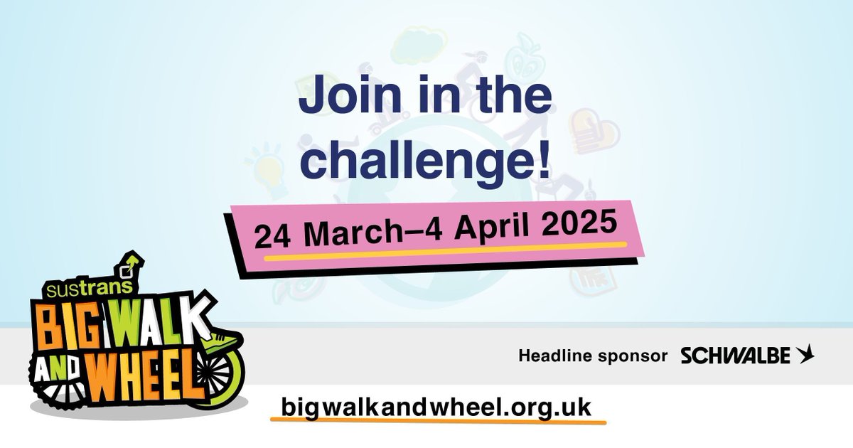 Sustrans (@sustrans) on Twitter photo 📣 Don’t miss out!
Registration for the Sustrans #BigWalkAndWheel 2025 is live! 🚶♂️🚴
Inspire pupils to walk, scoot, wheel, or cycle their way to a healthier, greener future.
In partnership with <a href="/SchwalbeUK/">Schwalbe Tyres UK</a>.
Sign up your school here: buff.ly/3tFSLmf 📣 Don’t miss out!
Registration for the Sustrans #BigWalkAndWheel 2025 is live! 🚶♂️🚴
Inspire pupils to walk, scoot, wheel, or cycle their way to a healthier, greener future.
In partnership with <a href="/SchwalbeUK/">Schwalbe Tyres UK</a>.
Sign up your school here: buff.ly/3tFSLmf