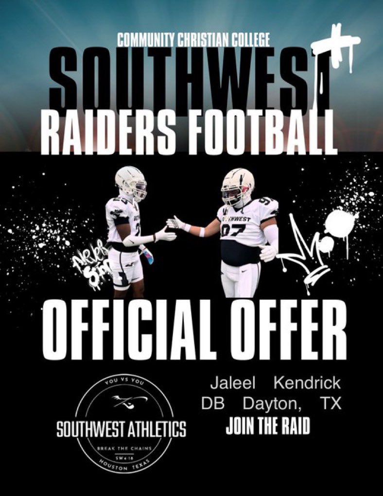 jaleel_kendrick's tweet photo. After a great conversation with @CoachKProvi 
I’m blessed to receive my first offer from @SWRaidersFB 
@JerryPrieto8 @_CoachTWright @FrickCoach @jpoth744 https://t.co/Ym8T3WpAiO