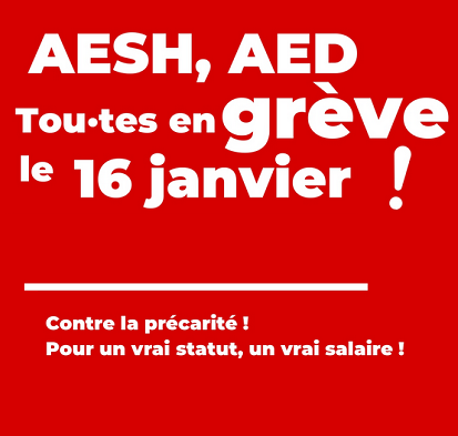 SUDeducation92's tweet photo. 💪 ✊ 16 janvier : grève des AESH et des AED

➡️ Pour un vrai statut ! un vrai salaire !

#grève #16janvier #AESH #AED

https://t.co/NT9D7PYaFe https://t.co/NSToiEA3id