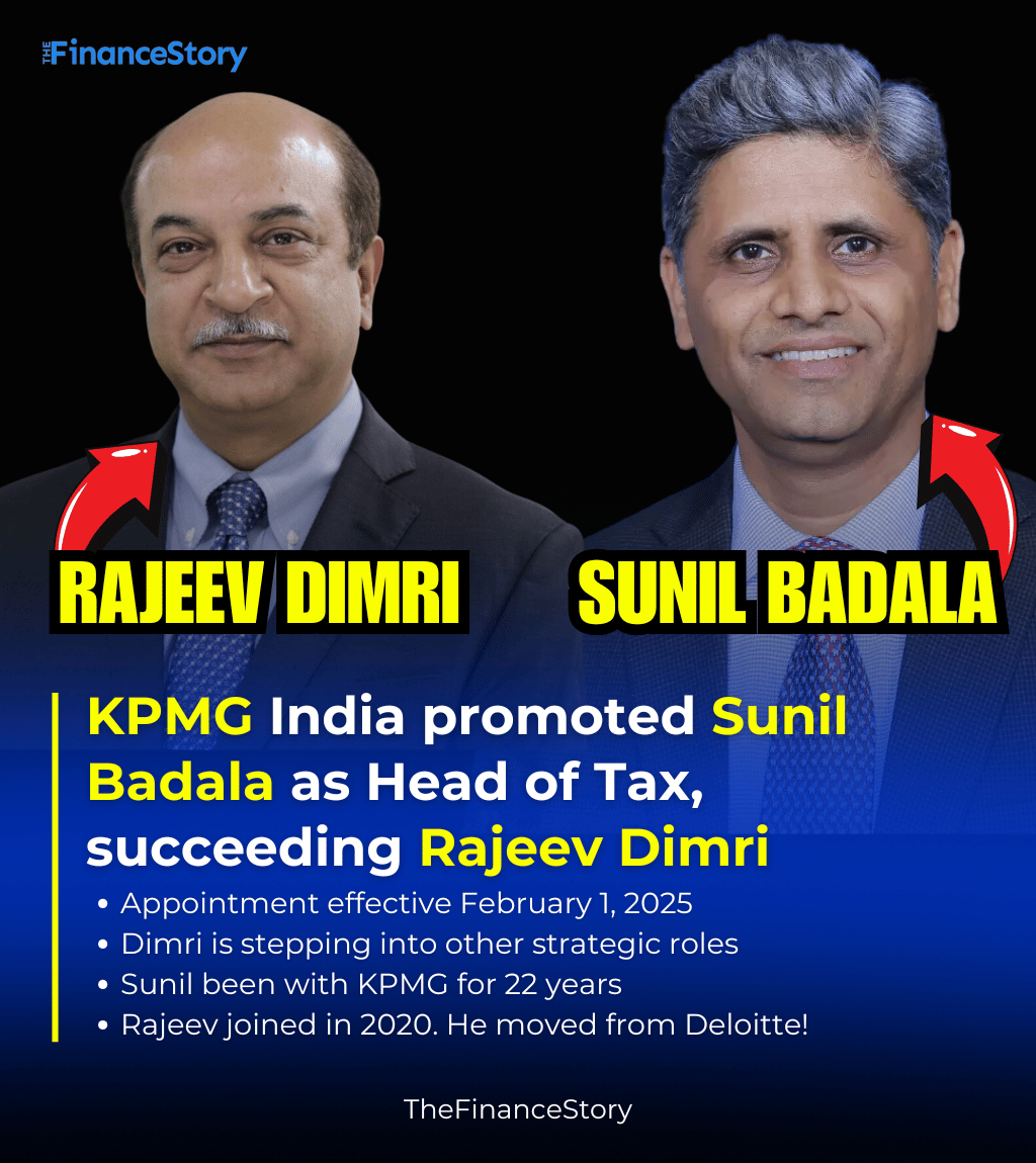 🎉 *KPMG India promoted Sunil Badala* as the Head of Tax. 

 🔄 He is taking over from Rajeev Dimri, who will transition into strategic roles.

 🚀 Effective date is *February 1, 2025* 

🏆 Sunil has been with *KPMG for 27 years.*

#kpmg #taxhead #big4