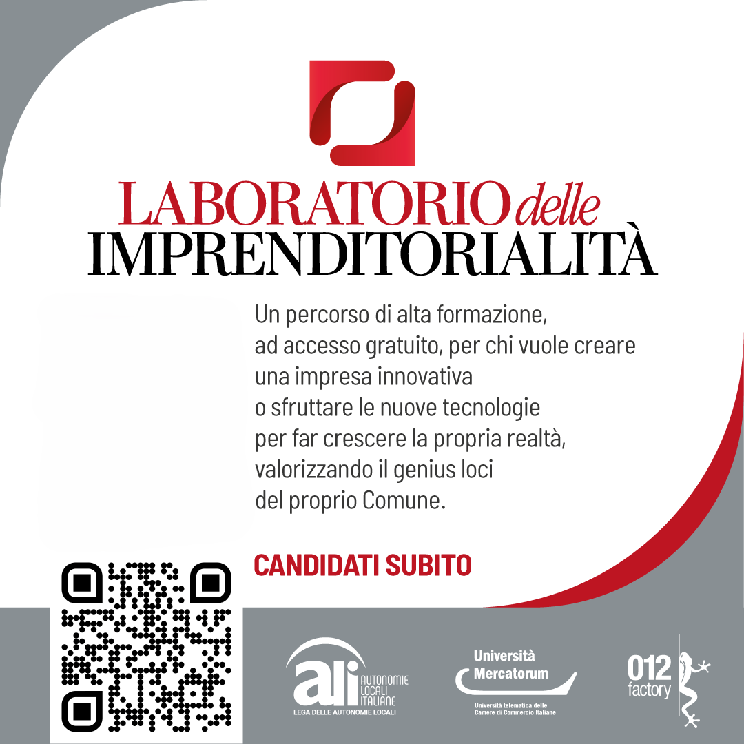 Parte il “Laboratorio delle imprenditorialità”, una nuova iniziativa promossa da <a href="/AliLocali/">ALI Autonomie Locali Italiane</a> insieme a #UniMercatorum, <a href="/012factory/">012factory</a> e B Corp, con l’obiettivo di promuovere imprese innovative nei piccoli Comuni.

Per partecipare 👇
unimercatorum.it/notizie/nasce-…