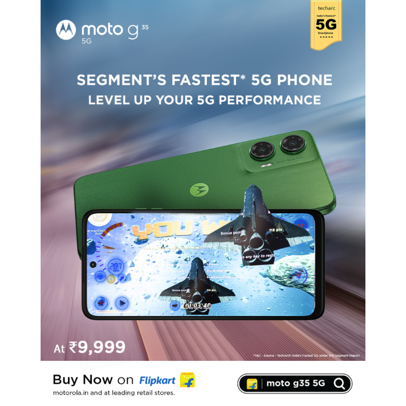 motorolaindia's tweet photo. Speed meets performance like never before. 🙌
The moto g35 5G is officially the fastest 5G smartphone in its segment, as declared by Techarc! 🔥
Buy now at ₹9,999 on @Flipkart, https://t.co/azcEfy1Wlo, and at leading retail stores.
#MotoG35 5G #Motorola #ExtraaHai