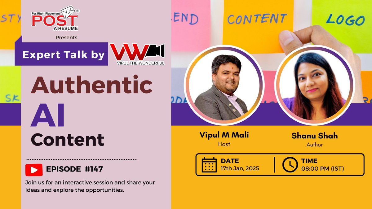 vipulmmali's tweet image. Expert Talk Ep147
Shanu Shah on Authentic AI Content
youtube.com/live/eYTe_jITH… 
Stay tuned until the end for a special announcement about what’s coming next in the Expert Talk series.
#VipulTheWonderful #ExpertTalks #AIContent #ContentStrategy #AuthenticAI #DigitalMarketingInsights