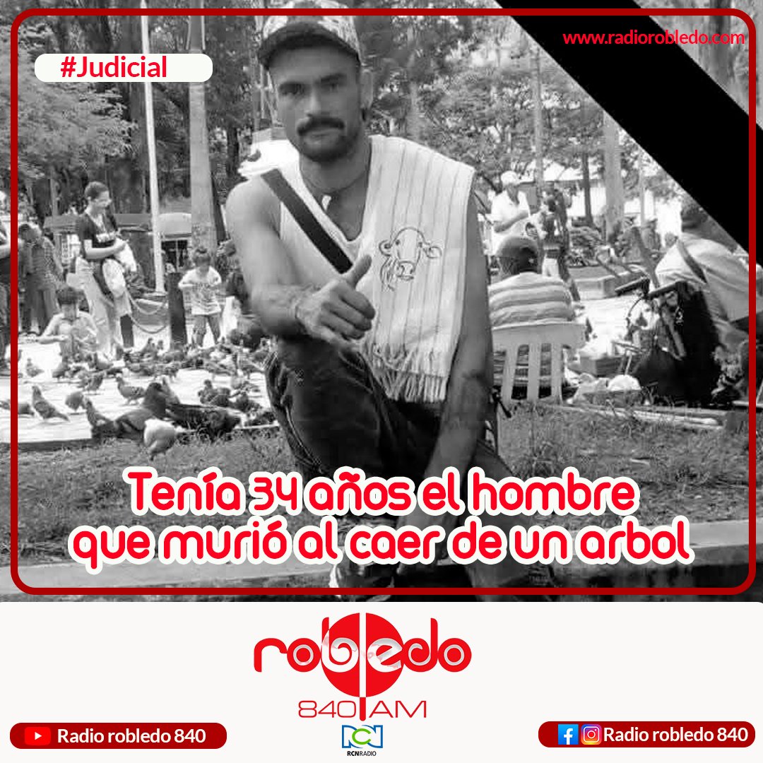 Robledo840's tweet image. El era en vida Diego Fernando Soto.
El ciudadano, de 34 años, al parecer, cayó de la parte alta de un árbol la tarde del miércoles 15 de enero del 2025 en #Modín paz en tumba.