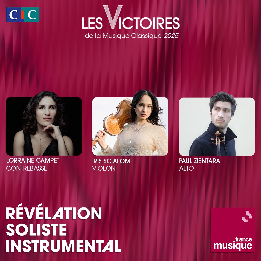 VictClassique's tweet photo. 📻Découvrez les nommés #LorraineCampet, #IrisScialom &amp; @PaulZientara dans la catégorie Révélation Soliste instrumental, ce samedi 18 janvier de 16h à 18h, dans l'émission Générations @francemusique, le live !
Ne manquez pas ce rendez-vous musical présenté par @cl_rochefort✨
@cic https://t.co/lCYhECCbDP