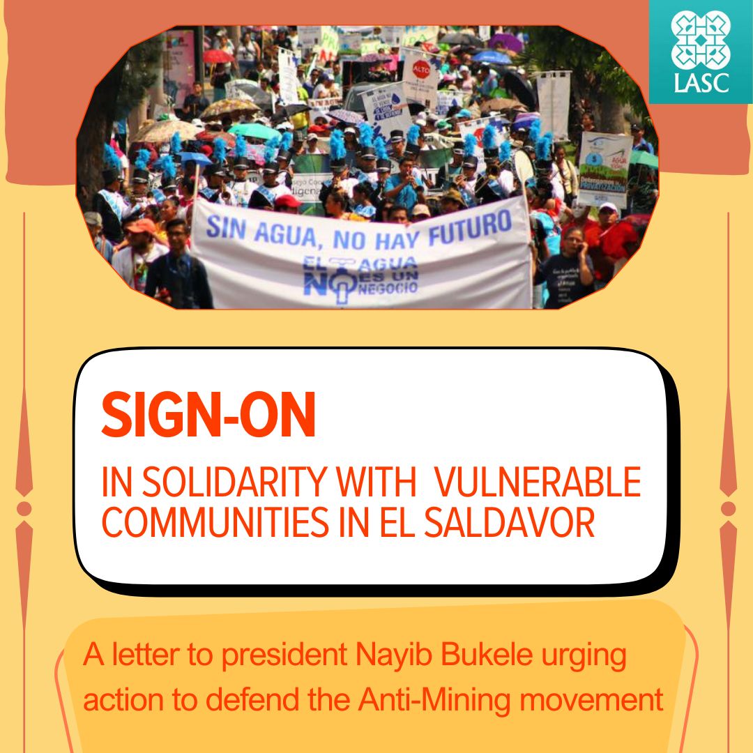 LASC_Ireland's tweet photo. In solidarity with vulnerable communities in El Salvador  we encourage other organisations and academics or lawyers to sign-on to the letter from the Salvadorian Anti-Mining movement to President Nayib Bukele. https://t.co/PZXzvVRUjD https://t.co/VBmM1MdAHX