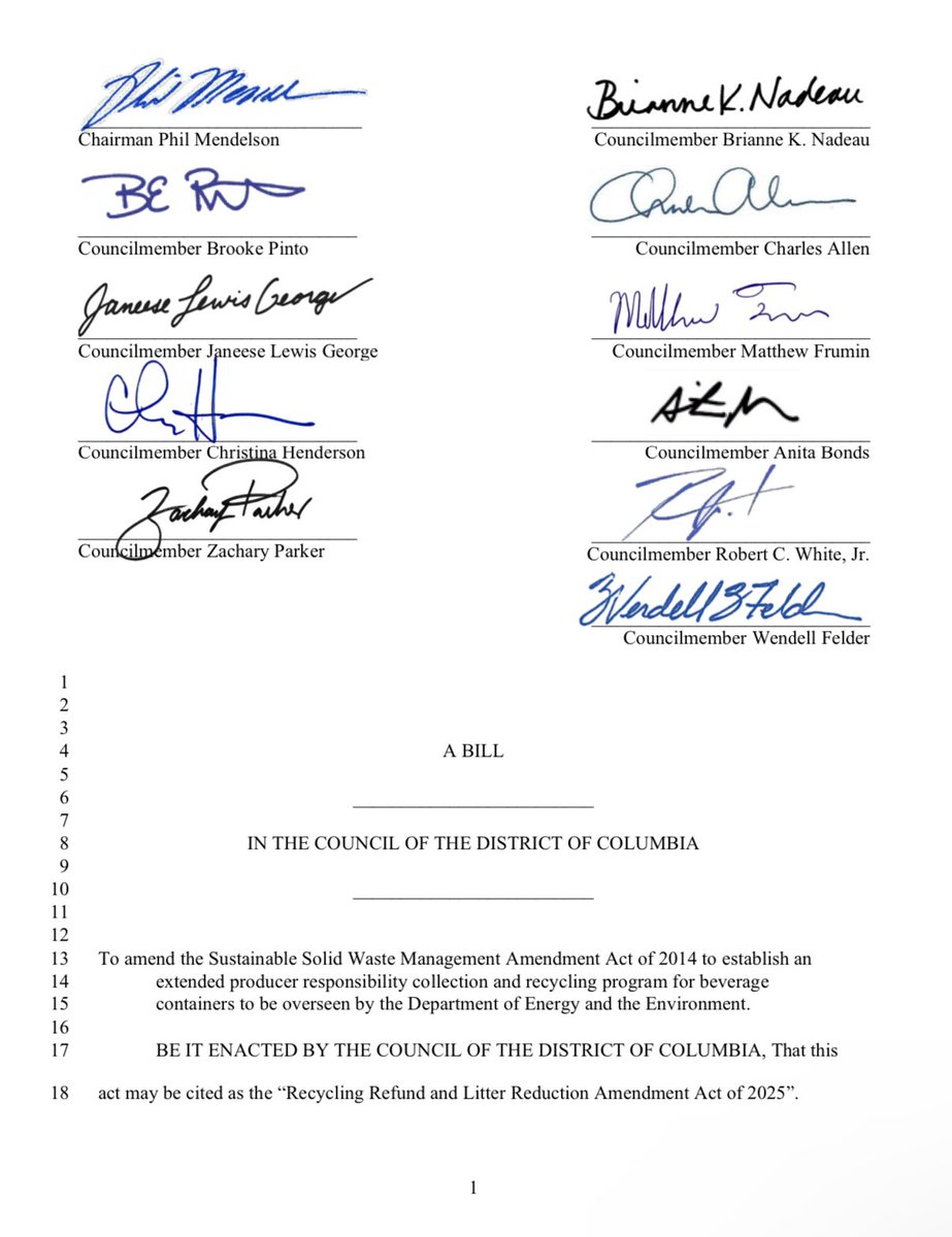 ZachBIsrael's tweet photo. Looking forward to watching the DC Council eventually pass the Recycling Refund and Litter Reduction Amendment Act of 2025! Props to @BrianneKNadeau for leading on this effort! Would be a huge win for the District! https://t.co/z3aGZVAtGj https://t.co/AZSPO1J3pd