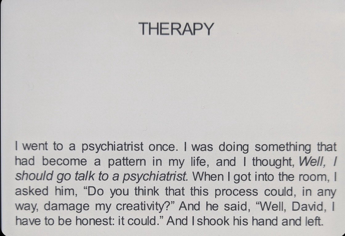 Sad to hear about David Lynch. Thinking about this little passage he wrote