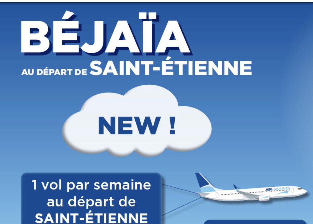 Gate7aviation's tweet photo. ASL Airlines France lance une liaison aérienne directe entre l'aéroport de #SaintEtienne Loire et #Béjaïa 🇩🇿
Les vols seront opérés pendant les vacances scolaires d’été, chaque dimanche, du 6 juillet au 7 septembre 2025.
Avec cette nouvelle liaison aérienne inédite, #ASLAirlines France élargit son réseau de destinations vers l’Algérie et renforce sa présence sur le marché algérien pour répondre aux besoins de mobilité entre la France et l'Algérie et à une demande forte de la communauté algérienne résidant à Saint-Etienne.