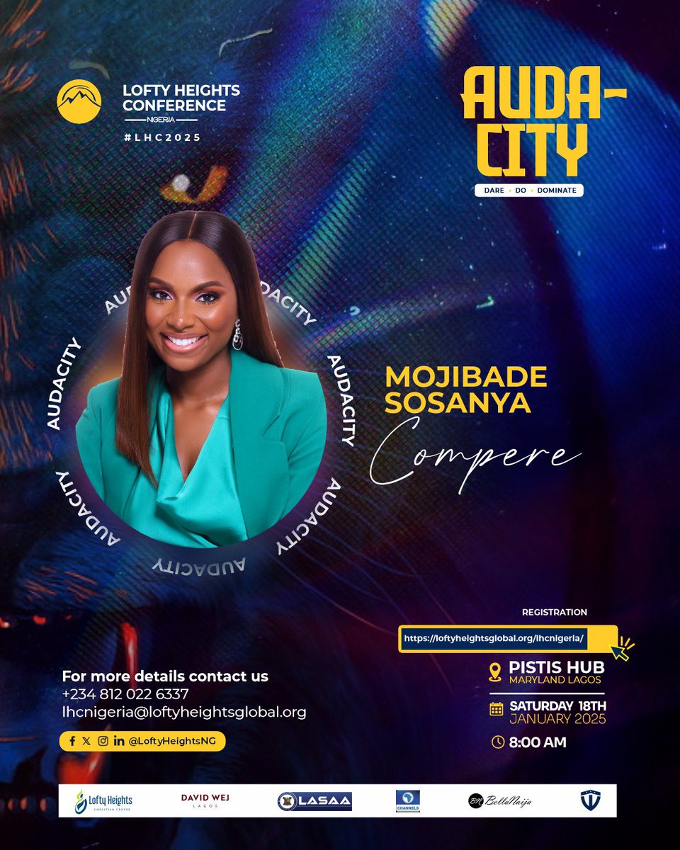LoftyHeightsNG's tweet photo. Meet our elegant and amazing Compere for Lofty Heights Conference.

Mojibade @Mojibadeshow will be joining us again at #LHC2025

Register for the conference!! It’s the conference week!! Use the link in bio.

#LHC2025
#Audacity
#DareDoDominate
#LoftyHeightsConference2025 https://t.co/dnJMySClUp