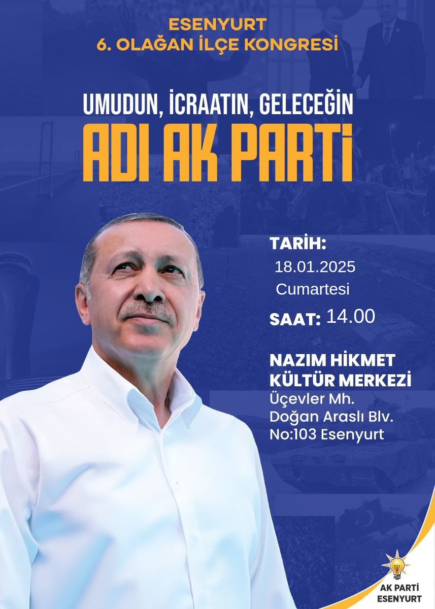 togaycobann's tweet photo. Umudun, icraatın ve geleceğin adı AK Parti!

📅 18 Ocak 2025
🕗 14:00
📍 Nazım Hikmet Kültür Merkezi

Türkiye’nin geleceğini birlikte inşa etmek için tüm komşularımızı kongremize bekliyoruz. https://t.co/qlZF1C9qwv